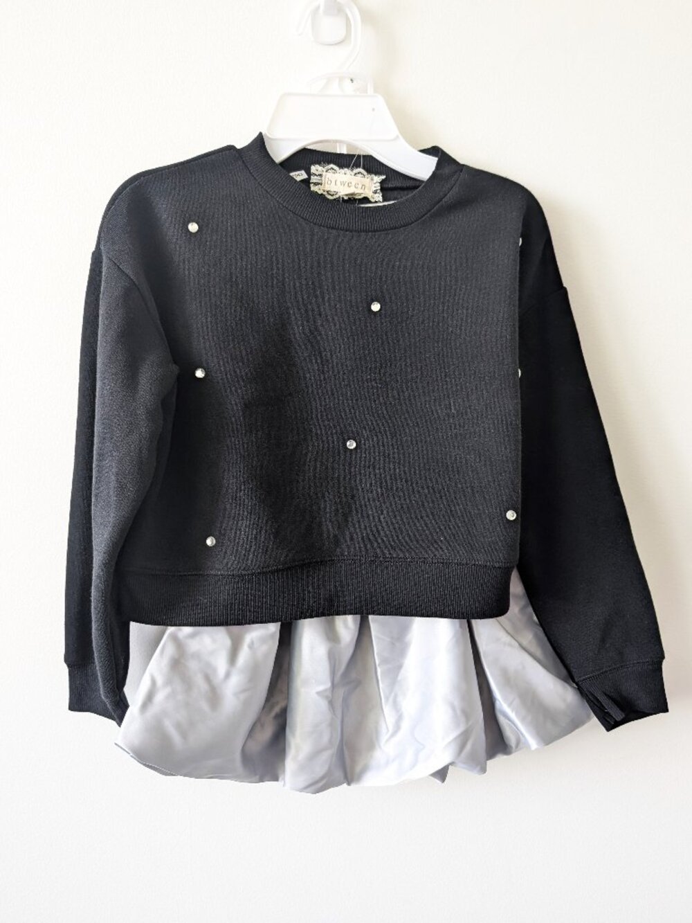BTWEEN Girls 3pc Set, Rhinestone Top with Silver Satin Skirt | Size 8